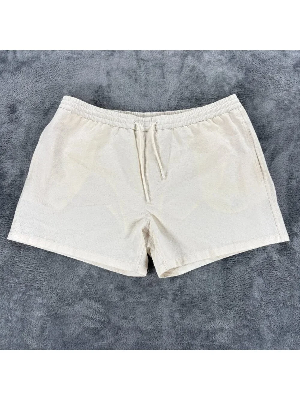 Zara Mens XL Cream Seersucker Swim Trunks Shorts Mesh Lined Drawstring 8574 467